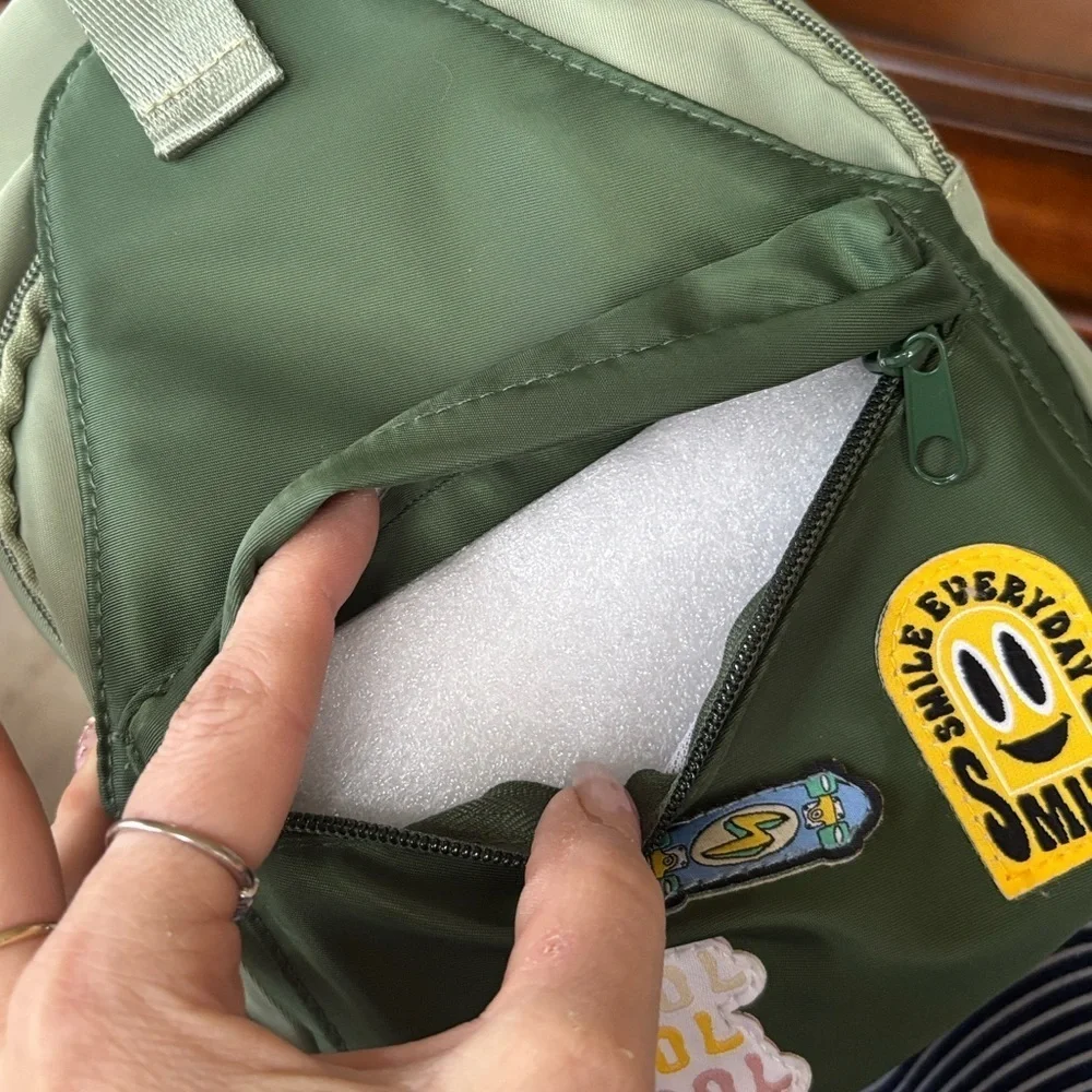 Brand New Wonder Nation Army Green Sling Bag Zippered Mini Backpack w/ Patches